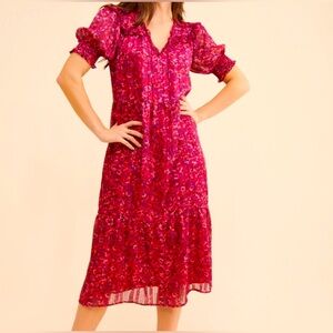 Anthropologie Du Paradis Floral Ruffle Midi Dress (L)